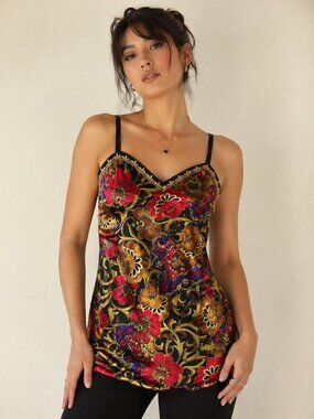 Vintage Whimsygoth Baroque Floral Satin Cami Top Medium